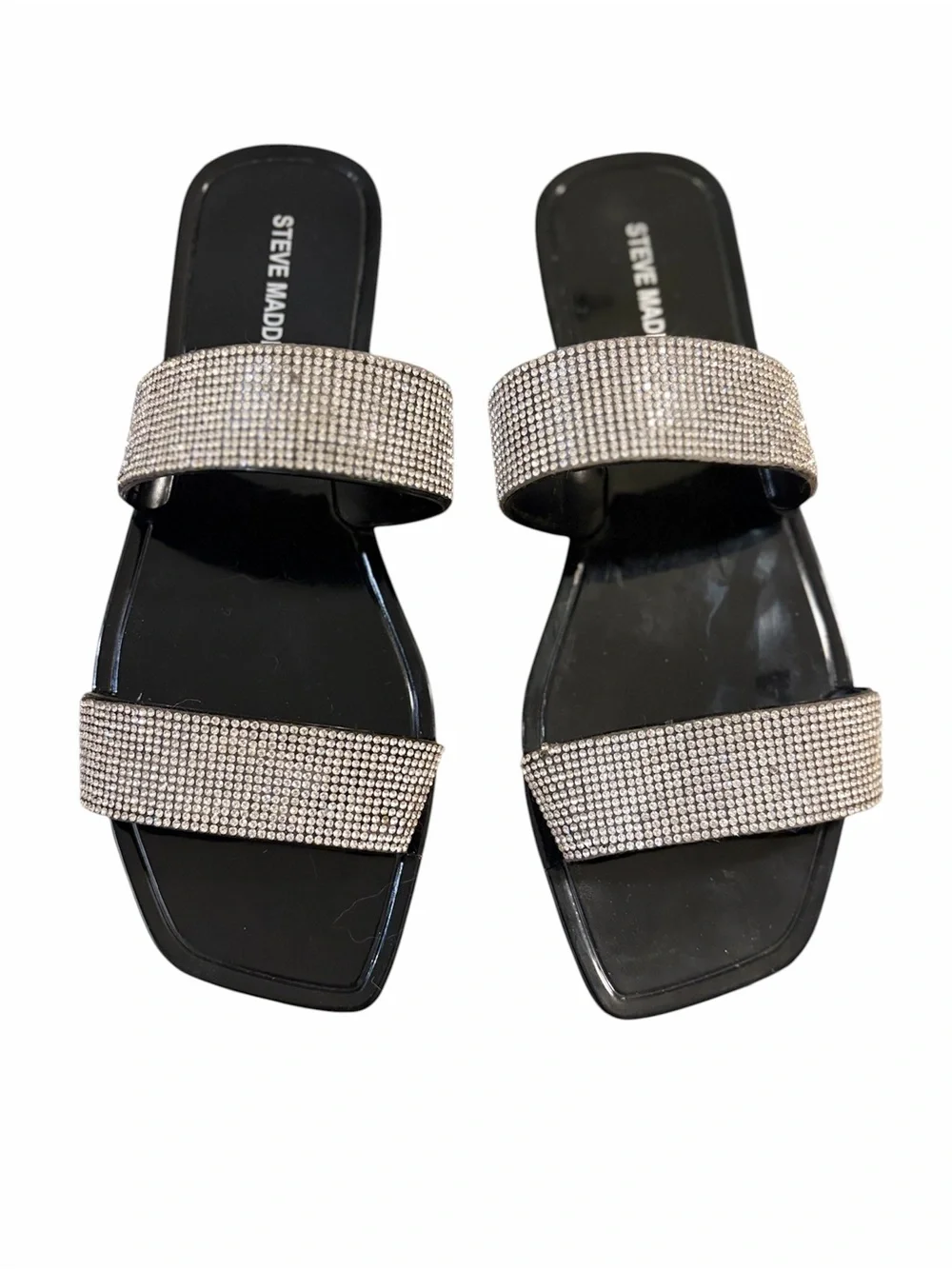 Steve Madden Black Slides with Crystal-Embellished Straps Size 8